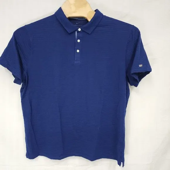 NIKE Dri-Fit Polo MENS XL Dark Blue Stretch Performance Sport -Metal Logo LIGHT - Picture 2 of 10